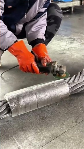 using a handheld electric grinder with a metal blade to quickly and accurately cut through stel wire