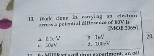 Work done in carrying an electron across a potential difference... | Filo