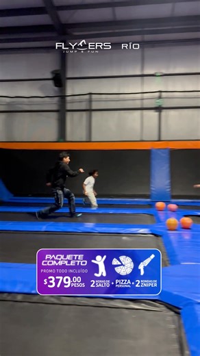 🔥 ¡El PAQUETE COMPLETO llegó a Flyers Río! Disfruta de nuestra promo todo incluido y vive la diversión al máximo 😎🎉 ⏱️ 2 horas de salto 🍕 1 pizza personal 🎯 2 rondas de Zniper Todo por solo $379 pesos 📍 Flyers Jump & Fun – Sucursal Río . . . Promoción vigente durante enero 2026.Sujeta a disponibilidad.Aplicable únicamente en Flyers Río. | Flyers Jump & Fun