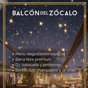 ¡Despide el año en grande! • Cena de degustación especial • Barra libre premium toda la noche • Música en vivo y DJ para animar la fiesta • Tradición con las 12 uvas a medianoche ¿Te imaginas celebrando el Año Nuevo rodeado de lujo, música y vistas impresionantes al Zócalo? ¡Reserva ya! patricia.valencia@centralhoteles.com o llama al 📱55 4588 1336. Cupo limitado. | Balcón del Zócalo Restaurante
