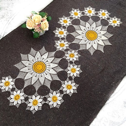 Crocheted Table Runner Patterns - Lace Crochet Doily Pattern With Flowers - Crochet Oval Table Centre - PDF Instant Download - Etsy