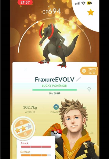 Evolving Shiny Lucky Fraxure in Pokémon Go
