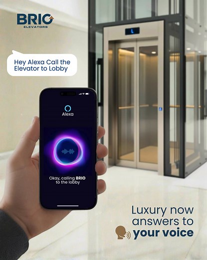 𝗛𝗲𝘆 𝗔𝗹𝗲𝘅𝗮, 𝗰𝗮𝗹𝗹 𝗺𝘆 𝗲𝗹𝗲𝘃𝗮𝘁𝗼𝗿. With Alexa-enabled BRIO Elevators, you can now call your lift, check its status, or send it to another floor — all with just your voice. From touch to talk — welcome to the 𝗮𝗴𝗲 𝗼𝗳 𝘃𝗼𝗶𝗰𝗲 𝗲𝗹𝗲𝘃𝗮𝘁𝗼𝗿𝘀. | Brio Elevators