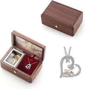 Natural Solid Wood Wind-up Music Box Long Photo Frame Jewelry Musical Box Great Gift for Birthday Christmas (Walnut; Tune: Can't help falling in love)