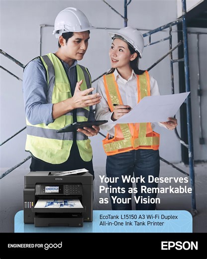 Design without limits. Build without compromise.​ The Epson EcoTank L15150 empowers architects, engineers, and construction visionaries to bring bold ideas to life with A3 precision printing, water-resistant durability, and a sustainable, cartridge-free system.​ Because the future belongs to those who create it—efficiently, responsibly, and brilliantly.​ Learn more: https://www.epson.com.ph/For-Home/Printers/Home-Office-Printers/Epson-EcoTank-L15150-A3-Wi-Fi-Duplex-All-in-One-Ink-Tank-Printer/p/