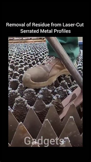 Industrial Gadgets on Instagram: "After laser cutting serrated or toothed metal profiles, the job isn’t fully complete. While laser technology delivers high precision and clean edges, small amounts of slag, burrs, or oxidation residue can remain especially along sharp tooth edges and intricate contours. Proper residue removal is essential to ensure performance, safety, and professional finish quality. 🧱 Why Residue Forms After Laser Cutting During the cutting process, intense heat melts the met