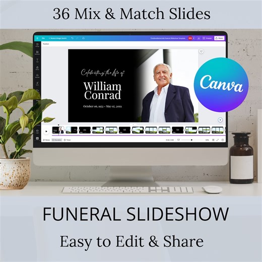 Funeral Slideshow Template, Minimalist Memorial Video, Celebration of Life Powerpoint Slide Deck, Classic Tribute Photo Template Man FS27 - Etsy