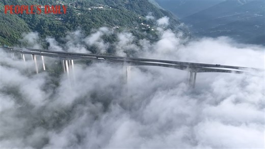 Soak in a spectacular scene of vehicles crossing Longtan River Bridge, engulfed by massive mist in Yichang, central China’s Hubei Province. | People's Daily, China