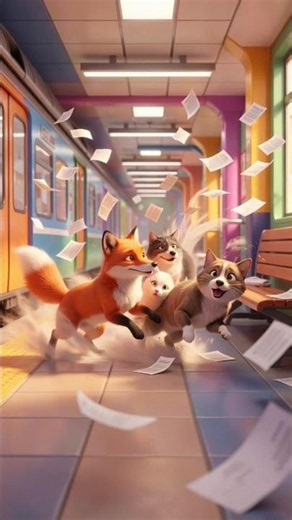 Subway Wind Chaos 🦊🐶🐱 | Animals Blown Away in Crazy Station Storm! 😂💨
