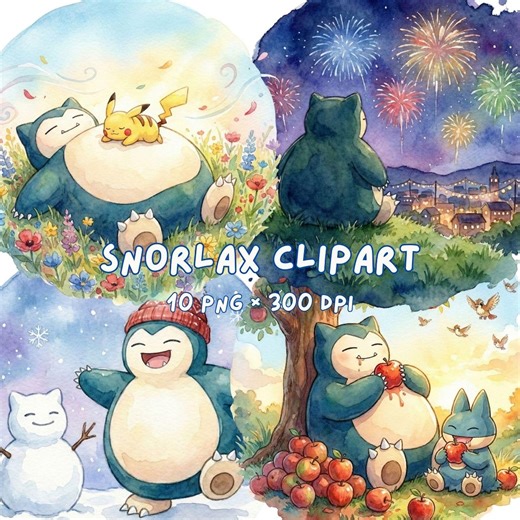 Snorlax Watercolor Pokemon Clipart PNG Bundle, Gen 1 Pokémon (digital Download) - Etsy