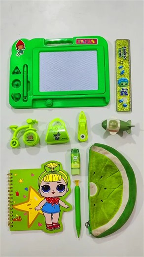 Creative Green Stationery Set — Writing Board, Ruler, Eraser, Pouch, Sharpener