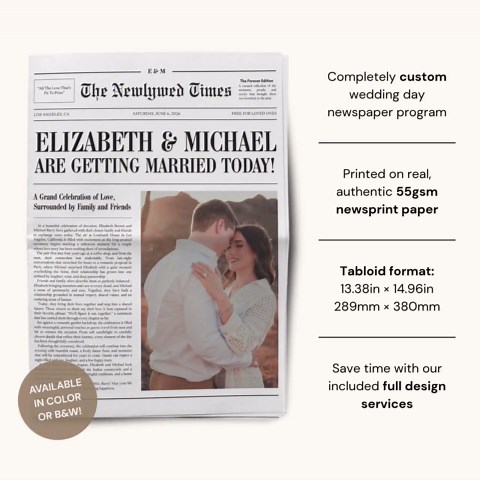 Custom Wedding Newspaper Program, Printed & Shipped, Real Newsprint | Full Design Service Included - Etsy