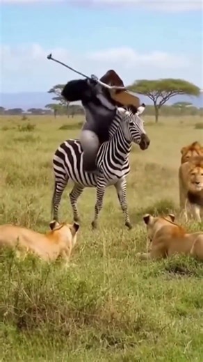 “Gorilla Riding a Zebra Surrounded by Lions! 😱”