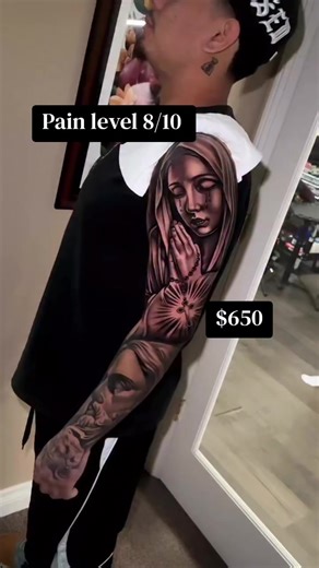 Virgin Mary Tattoo Sleeve Completion