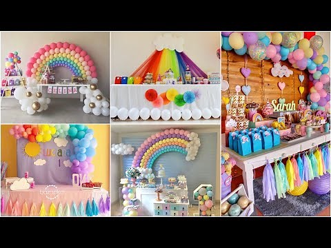 Rainbow Theme Birthday Decoration Ideas at Home || Rainbow Birthday Party Decoration Ideas