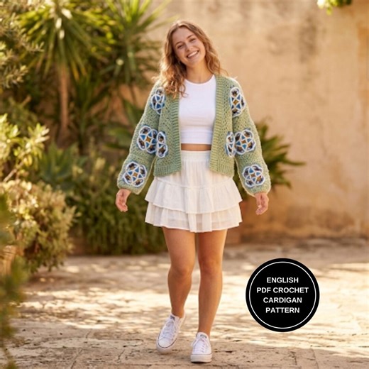 Granny Square Crochet Cardigan Pattern, Boho Colorful Sweater (PDF Download) - Etsy