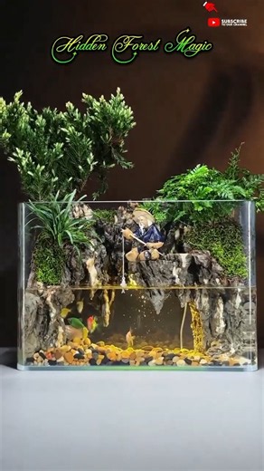 Hidden Forest Aquarium ✨ | Incredible Natural Rockscape & Mini Waterfall🏔️#aquarium #fish tank #fyp