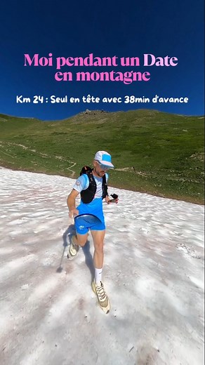 Jonathan LAMY 🇫🇷 on Instagram: "J'ai creusé l'écart 💪🏻 Dommage elle est DNF 🥲 ["Moi pendant un Date en montagne" / Km24 : Seul en tête avec 38min d'avance"] . . #tinder #date #running #trail #montagne #sunset #humour #drole #pourtoi #reel"