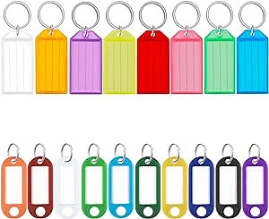 Uniclife Key Tags 2 Inch Plastic Key Chain Tags Set with Blank Paper Labels Transparent Windows and Split Rings Colorful Soft Flexible & Sturdy Item Identifiers, 30 Pack