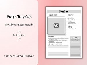 Simple Recipe Template With Canva, Editable, Printable, A4 / A5 / Letter Size - Etsy Canada
