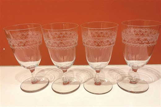 Vintage 1920 Etched 8-ounce Crystal Stemware- Set of 4 - Etsy