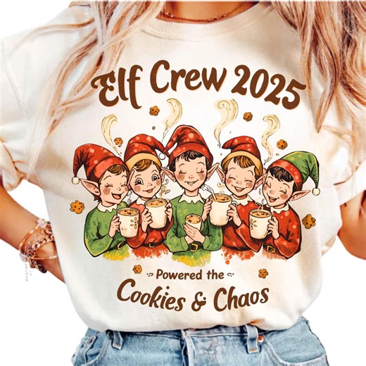 Elf Crew 2025 PNG Bundle (3 PNG   3 PDF), Cookies & Chaos Christmas Design, Retro Elf Clipart, Vintage Holiday Graphic Set - Etsy