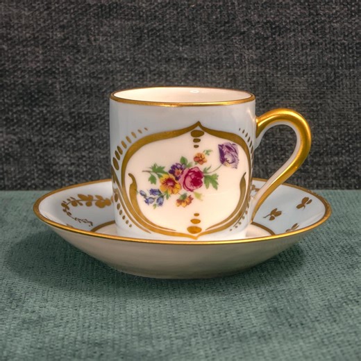 Limoges France Demitasse Espresso Cup & Saucer: Powder Blue-white Porcelain, Floral Bouquet, Gold Gilt Handle - Etsy