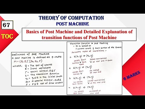 Post Machine: Definition & Transition Functions | Basic & Explanation | Example 1 | TOC | Lecture 67
