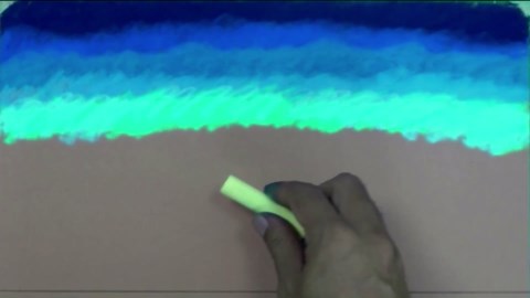 Create a sunrise on the beach drawing: Waves, sky, and peaceful visual flow