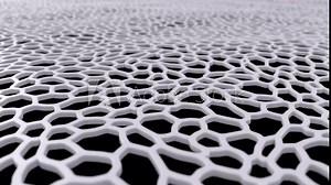 4k Abstract organic voronoi structure with depth of field effect. Blurred background with many cells on dark surface. Chaotic smooth line structure. 3d rendering