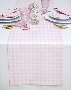 Solino Home Linen Gingham Table Runner 120 Inches Long - 100% Pure Linen Marshmellow Pink Checkered Table Runner 14 x 120 Inch Ideal for Dining, Mothers Day, Spring, Easter