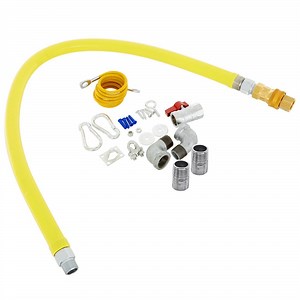 T&S HG-4C-48K-FF Safe-T-Link Quick Disconnect 48" Yellow Coated Steel Gas Appliance Connector Hose with 1 FreeSpin Fitting and Installation Kit - 1/2" NPT