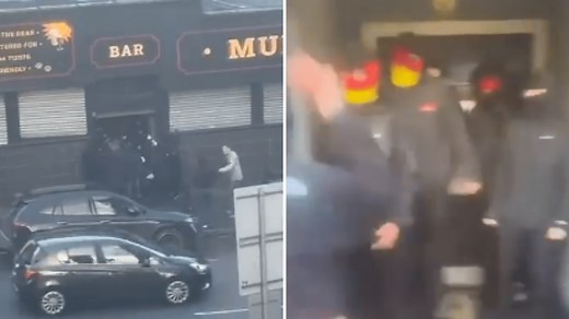 Shock moment ultras clash on busy Glasgow street as fans chased into pub doorway