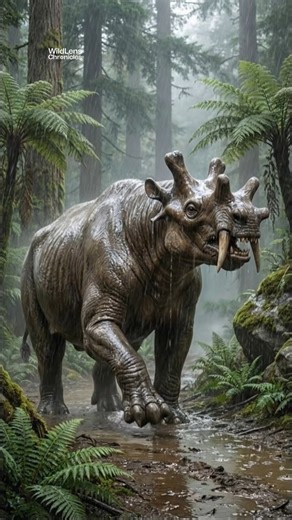 WildLens Chronicles on Instagram: "The Six-Horned Giant of the Eocene 🦏 Step back in time to the Eocene epoch. ⏳ Meet the Uintatherium. Despite its resemblance to a rhino, it's actually not related to them at all! These massive mammals were some of the first true giants to walk the Earth after the dinosaurs went extinct. Those terrifying tusks? They were likely used for defending territory or impressing mates. 🦷💪 #NatureHistory #PrehistoricLife #ExtinctMammals #ScienceFacts #WildLens #AnimalF