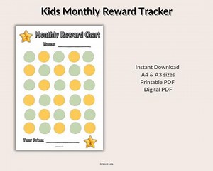 Printable Kids Monthly Reward Chart for Home – Fun Goal Tracker and Behavior Chart - Etsy UK