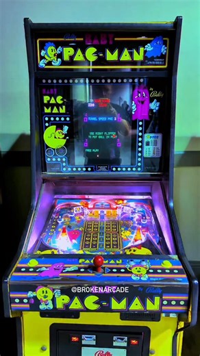 Half Pinball, Half Video Game - Baby Pac-Man Baby Pac-Man released in 1982 merged the fast maze-chasing of Pac-Man with a pinball playfield below. Players jumped from digital mazes to real flippers in seconds. It was hard, unpredictable, and unforgettable Testament to the experimentation of the 80s arcade era! | Broken Arcade