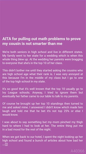 8.2K views | AITA for pulling out math problems to prove my cousin  is not  smarter than me | Daily Reptile | Facebook