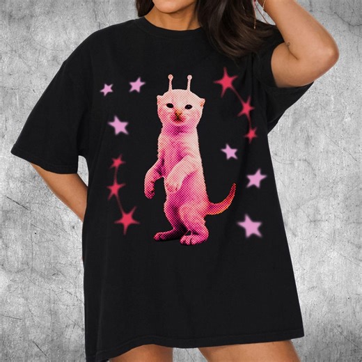Y2K Alien Cat Glorp Meme T-shirt | Vintage 90s Retro Pink Kitten Graphic Tee - Etsy