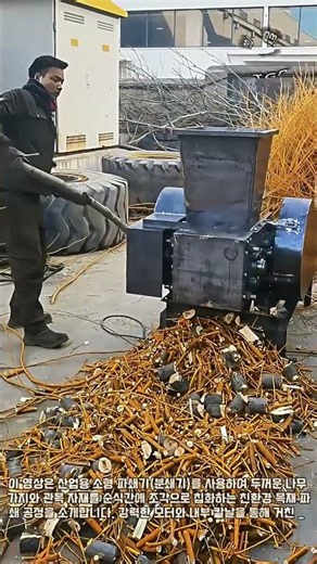 두꺼운 나뭇가지도 순식간에 가루로! 강력한 소형 파쇄기 위력 #worker #process #shredder #wood #machinery