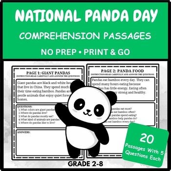 National Panda Day Reading Comprehension | 20 Passages & Questions | Grades 2–8