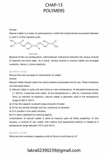 POLYMERS EXERCISE SOLUTION; ADDITION & CONDENSATION POLYMERS; CLASSIFICATION OF POLYMERS; ELASTOMERS