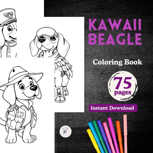 75 Kawaii Beagle Coloring Pages | Big Eyes Puppy Line Art (PDF Download) - Etsy Australia
