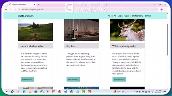 A simple responsive photography website built using HTML, CSS, and Bootstrap. This project was developed during my first semester at university as an introduction to web development. It showcases a… | Shahed Abu shammala