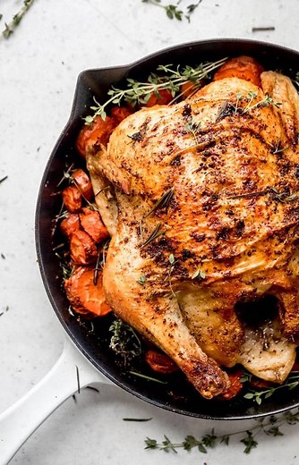 10K views · 13 reactions | Learn how to make a delicious and easy whole roasted chicken. You just a need a few ingredients, a good roasting pan or skillet and a little over an hour! Recipe: https://www.ambitiouskitchen.com/easy-roasted-chicken-video/ | Ambitious Kitchen | Facebook