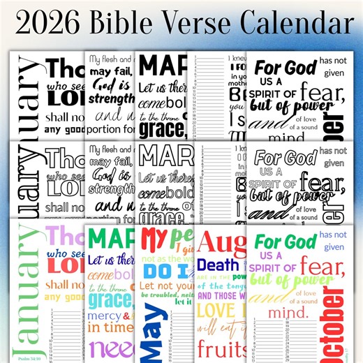2026 Bible Verse Calendar, Christian Printable (PDF) - Etsy