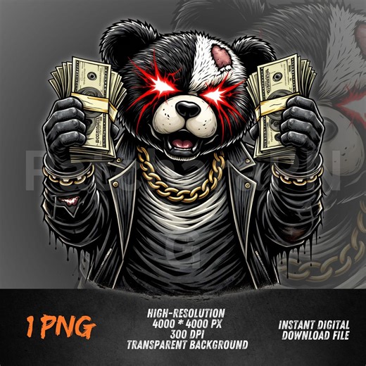 Money Gangster Panda PNG – Rich Bear Clipart With Cash Stacks | Hip Hop Sublimation Art for Shirts & DTF Prints - Etsy