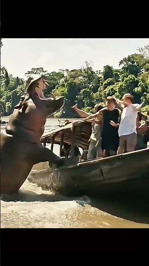 Hippopotamus Attacks Boat on the River – Shocking Encounter #animalattack