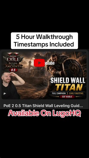 Path of Exile 2 0.5 Titan Shield Wall leveling guide covering the full campaign and early mapping. Follow the Titan Warrior from the start of the campaign through the endgame using Shield Wall as the main source of damage, with the build transitioning directly into early maps. This walkthrough covers leveling, skills, gear, passive tree choices, bosses, campaign progression, and early endgame mapping in PoE 2 0.5.#Poe #pathofexile2 #poe2 #titan #shieldwall