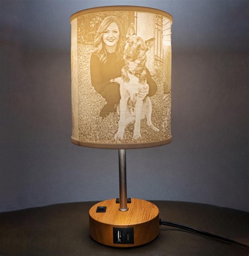 Personalized Photo Lamp - Custom Picture Lampshade Table Lamp - USB Charging & AC Outlet - Wood Base - 3D Printed Lithophane Gift Pets Dogs - Etsy
