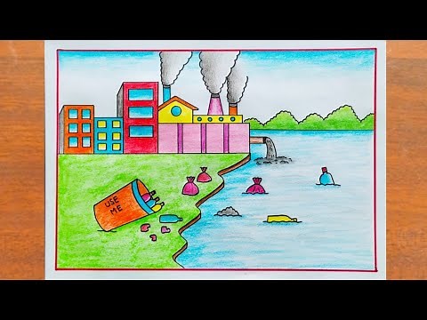 Water Pollution Drawing / Environment Pollution Scenery Drawing Easy Steps / Stop Pollution Drawing